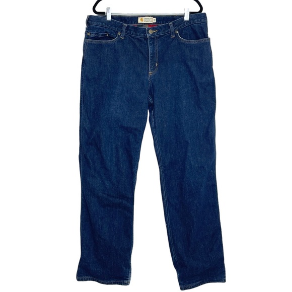 Carhartt Original Straight Fit Red Flannel Lines Jeans Blue Size 16 Short - Picture 2 of 13